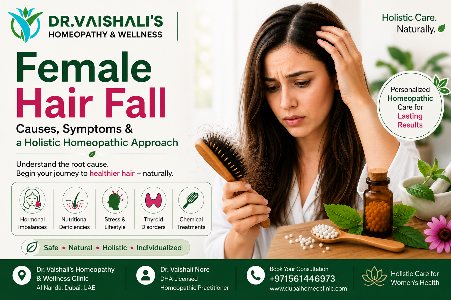 Female hair fall treatment in Dubai with homeopathic approach by Dr Vaishali Nore
